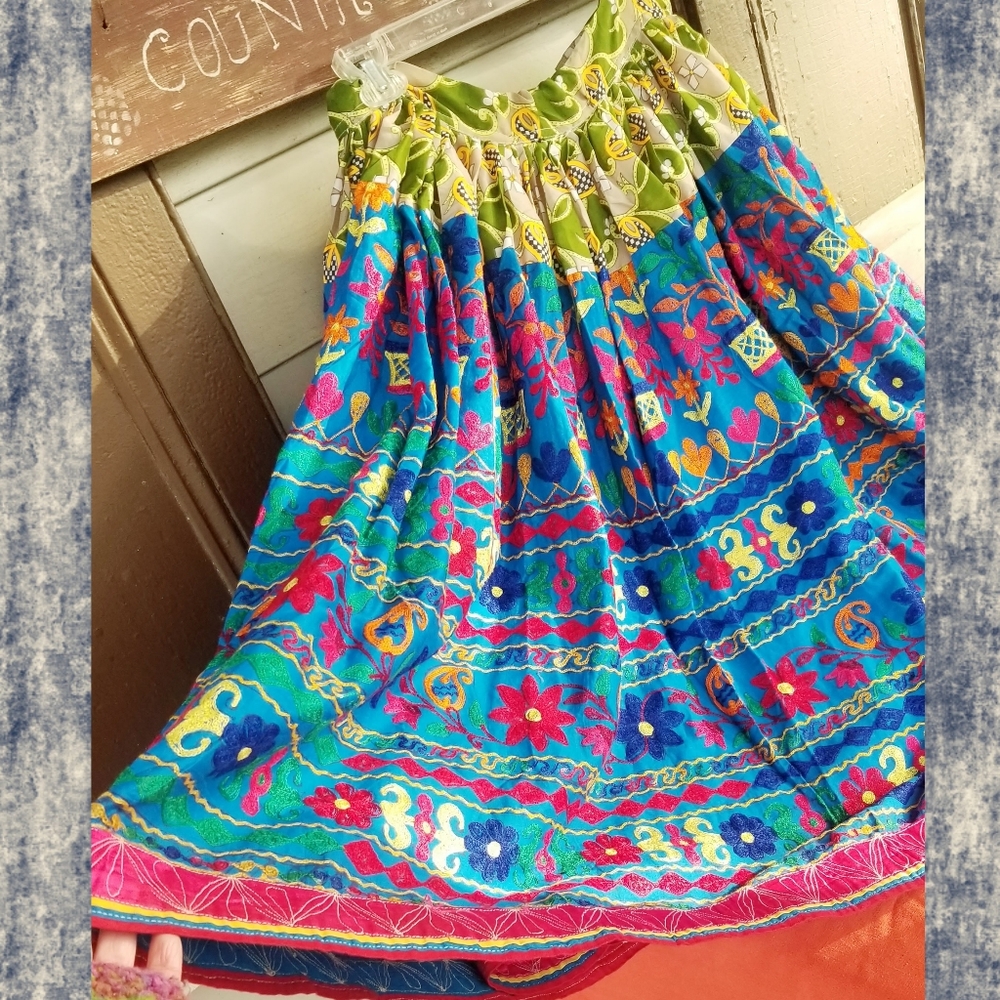Handmade artisan free spirit boho banjara rabari zari people Embroidered skirt
